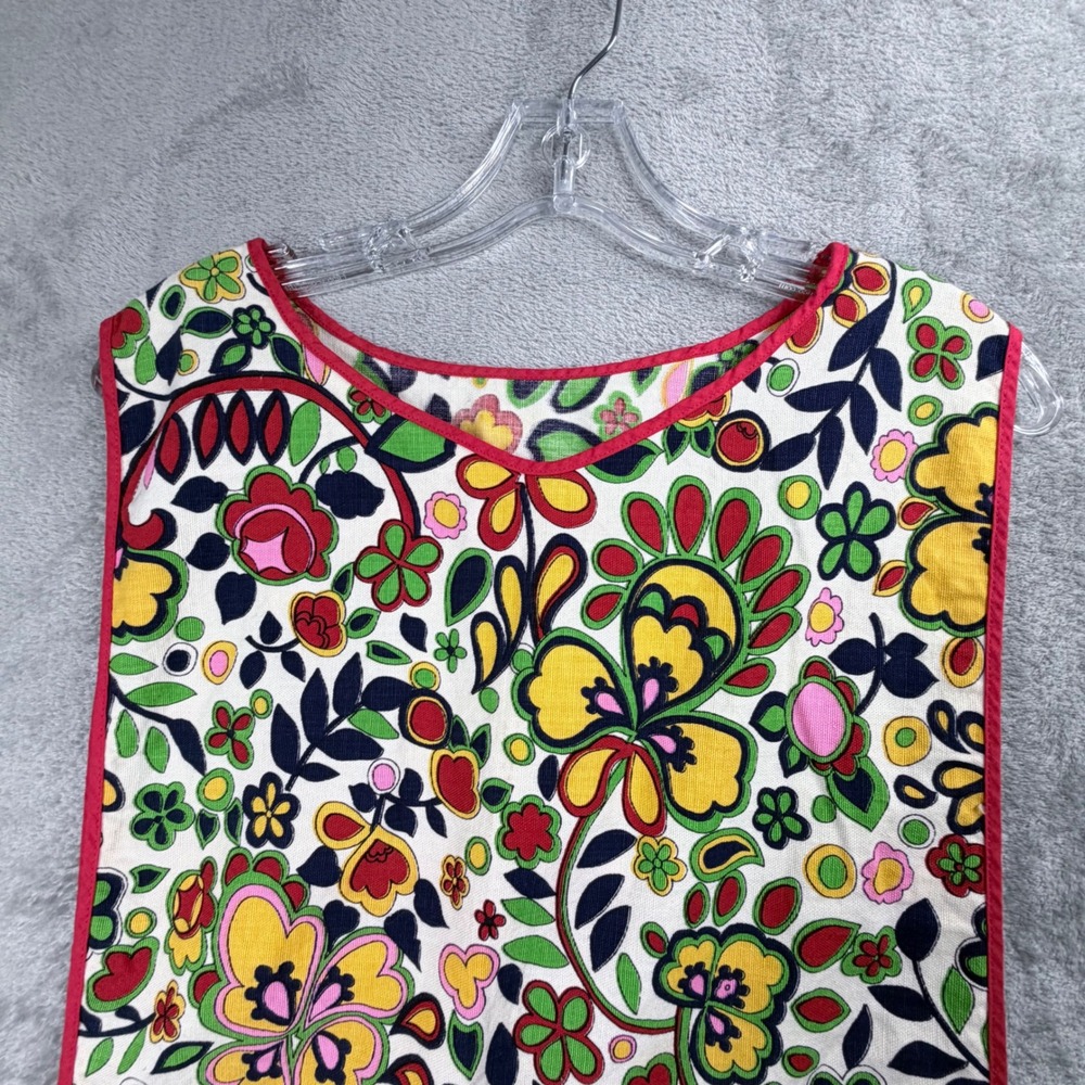 Vintage Floral Tabard Apron Red Yellow Green‎ Psychedelic Retro Kitchen Smock - Picture 4 of 9